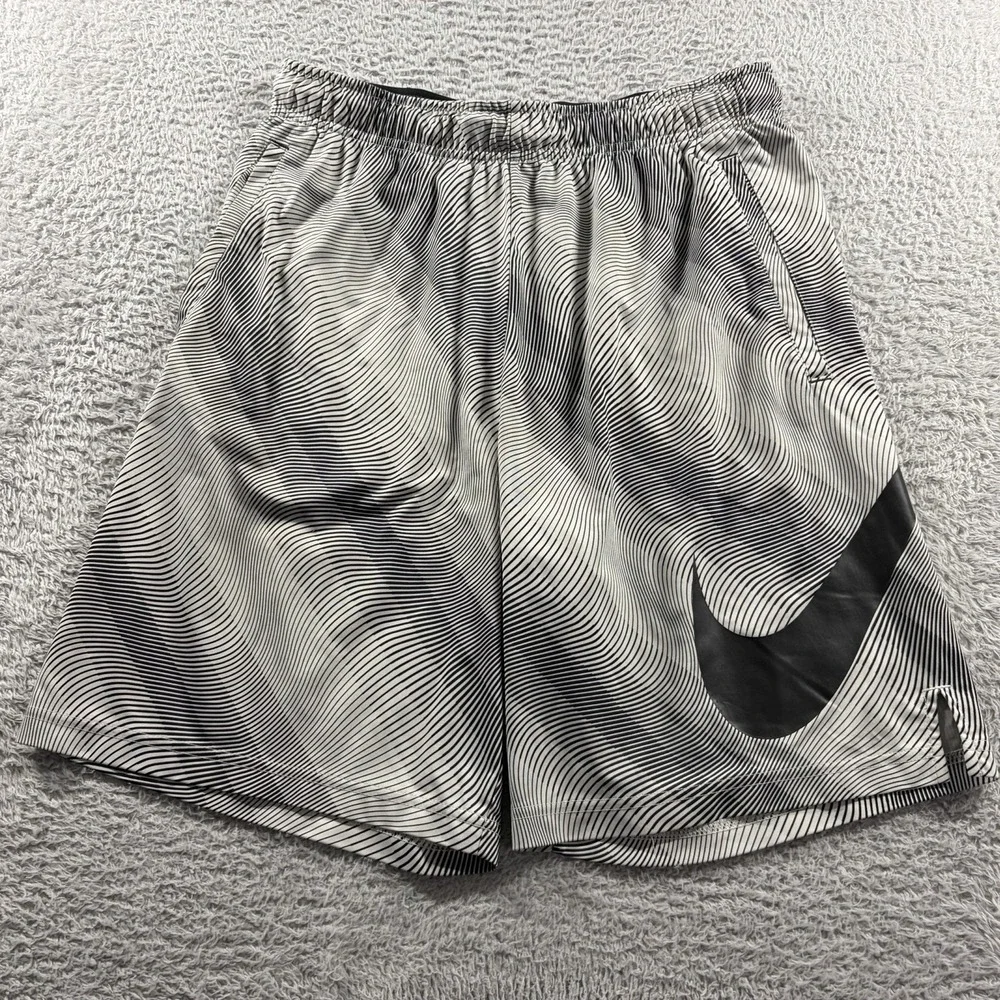 Nike Dri Fit Pattern Basketball Shorts Mens Large Black White Wavy Linear Flow